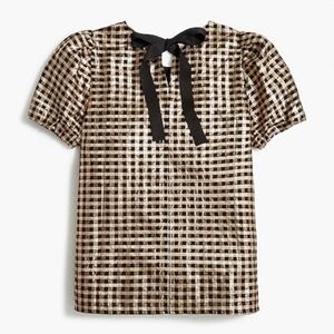 J. Crew Lurex Black and Gold Checkered Top XXL